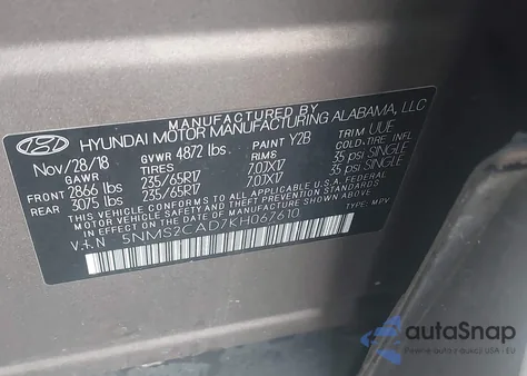2019 Hyundai Santa Fe Se z USA, uszkodzony, nr VIN 5NMS2CAD7KH067610